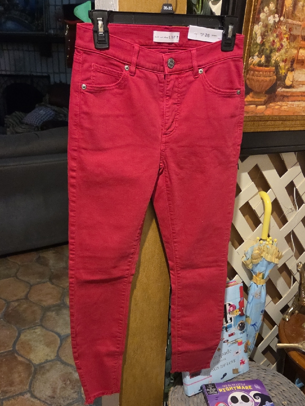 LOFT Red Cropped Skinny Jeans